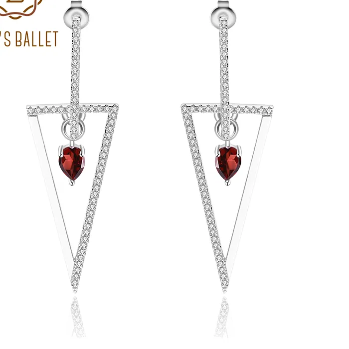 Authentic Crimson Geometry Triangle Drop Earrings in Sterling Silver