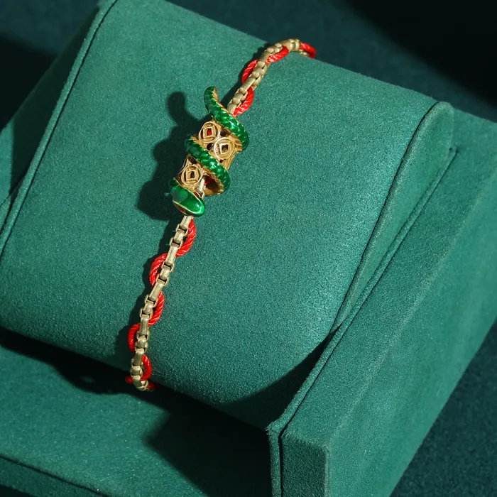 Authentic Vintage Red String Bracelet Goodluck For Woman Antique Gold Color Chinese Style Coin Green Snake Charm Accessories Gift 2025