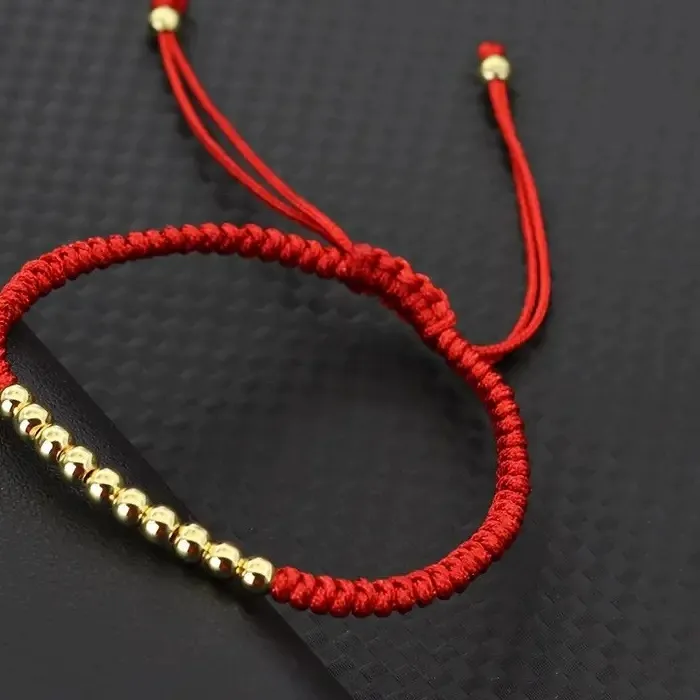 Authentic Crimson Thread of Fortune – Gold‑Beaded Mystic Bracelet