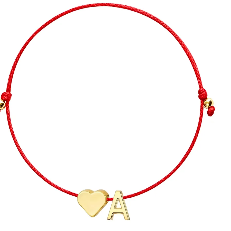 Authentic Handmade Gold Plated Heart A-Z Initial Bracelet for Women and Girls Adjustable Initial Letter Red String Bracelets Charm Jewelry