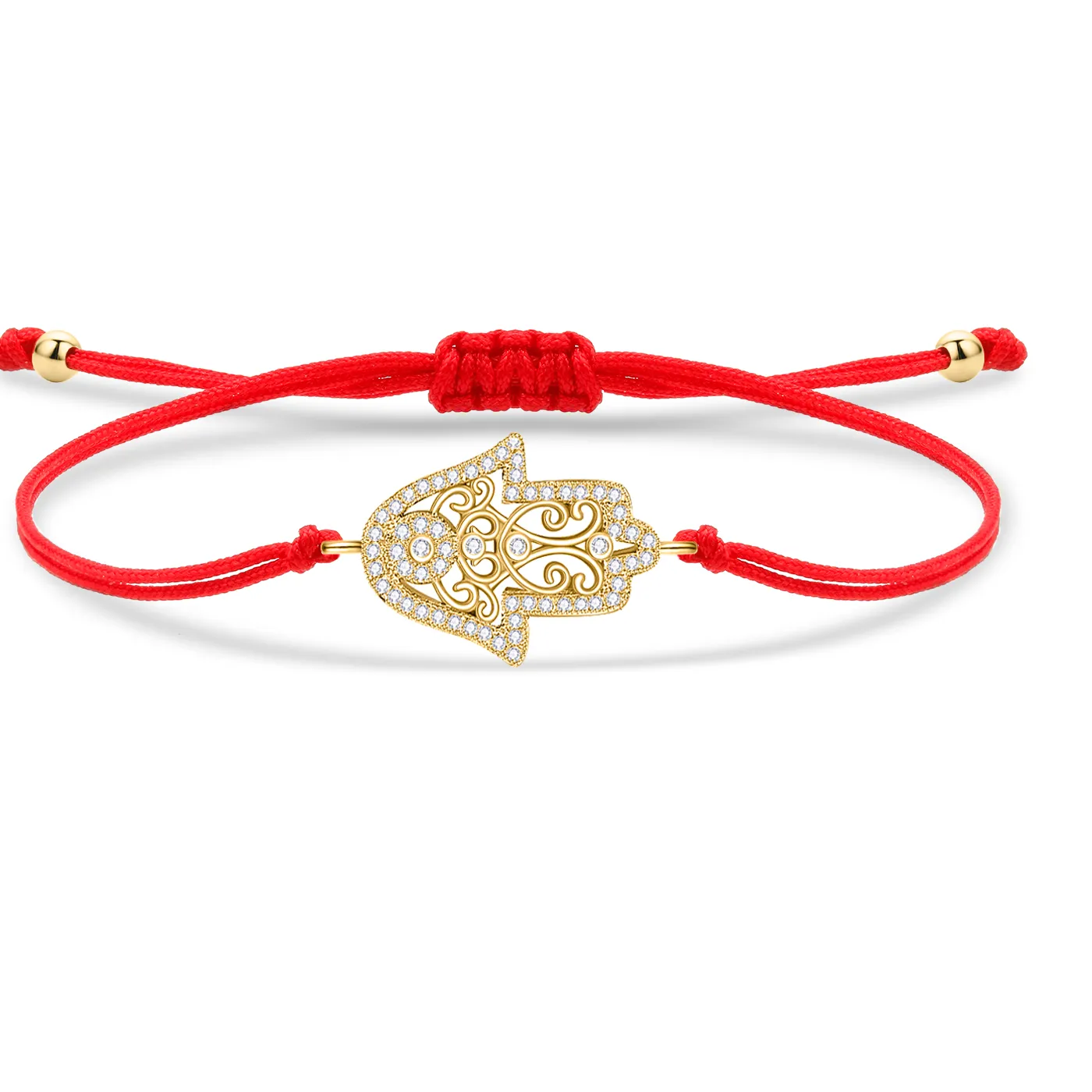 Authentic AAA Cubic Zirconia Crystal Gold-plated Hamsa Hand Of Fatima Lucky Charm Bracelet Women CZ Stones Red String Jewelry
