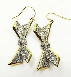 Authentic Celestial Bow of Radiant Grace: Gold-Plated Swarovski Dangle Earrings