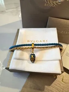 Authentic BVLGARI Serpenti Forever Turquoise and Gold-Plated Leather Bracelet