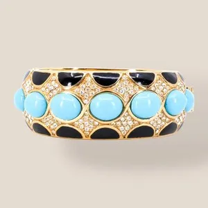 Authentic The Ciner Eternal Azure Talisman: Signed 18k Gold-Plated, Enamel, and Turquoise Crystal Cuff