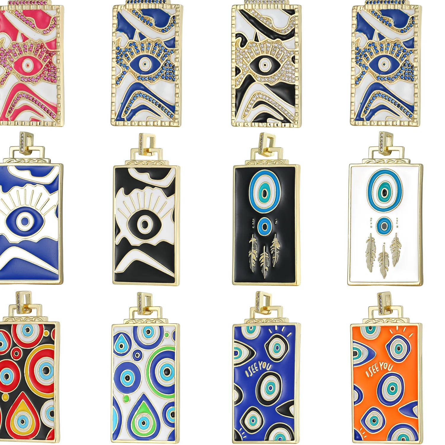 Authentic Guardian of Protection: 18K Gold Plated Fatima Hand Enamel Evil Eye Charms
