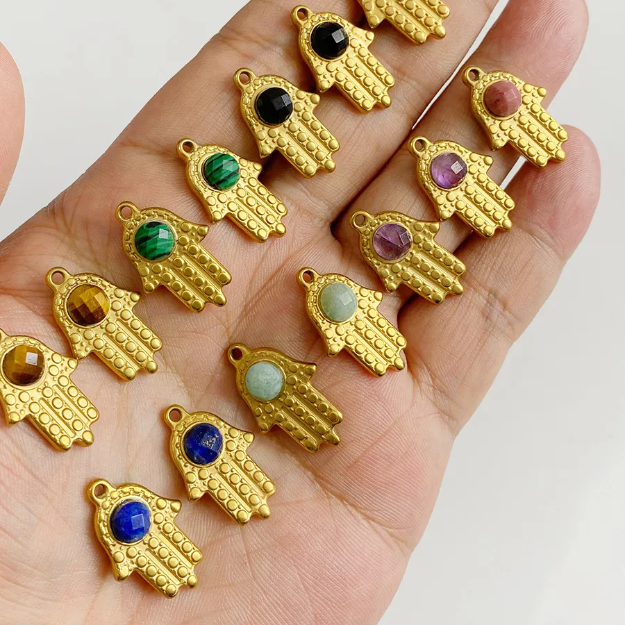 Authentic Five Sacred Hands: Fatima Charm Pendants in Golden Aura