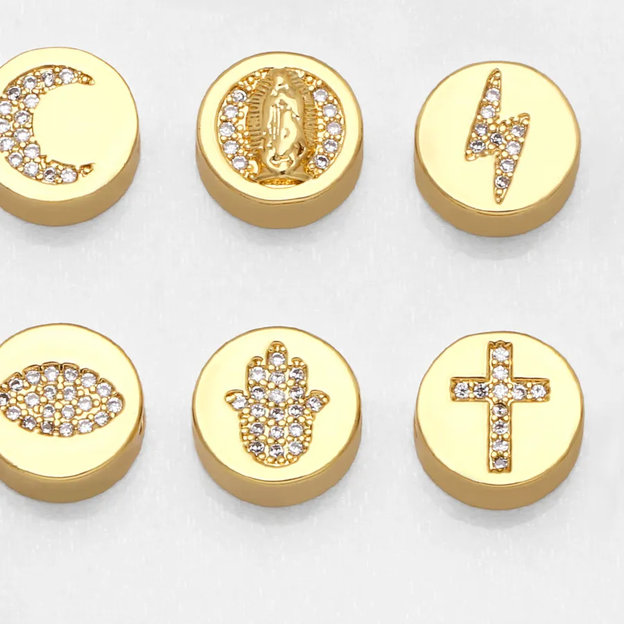 Authentic OCESRIO CZ Gold Plated Lightning Cross Fatima Hand Charm for Bracelet DIY Handmade Charm Bead DIY Jewelry Making chma160