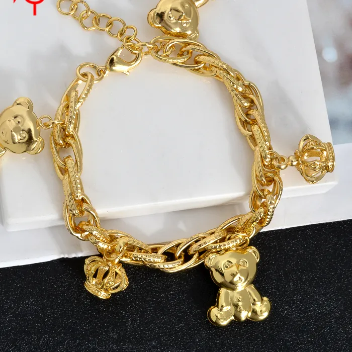 Authentic Sunny Jewelry Gold Plated Bear Crown Charms Bracelets for Women Adjustable Hand Link Chain Engagement Party Female