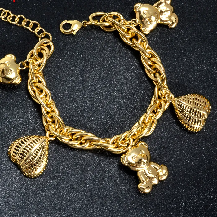 Authentic Sunny Jewelry Charms Bracelets Gold Plated Bear Heart Pendant Link Chains for Party Wedding Cute Jewellery
