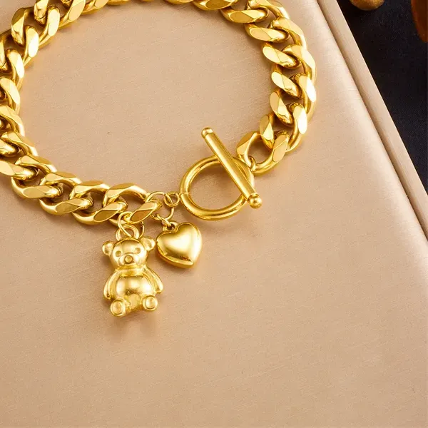 Authentic DIEYURO 316L Cute Bear Charm Bracelet For Women Gold-plated Wrist Chain Jewelry Party pulseras mujer