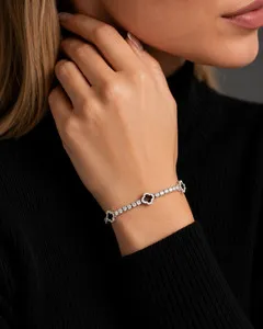 Authentic Moissanite Lab Iced Four Leaf Clover Bracelet 14K White Gold Plated 925 Silver