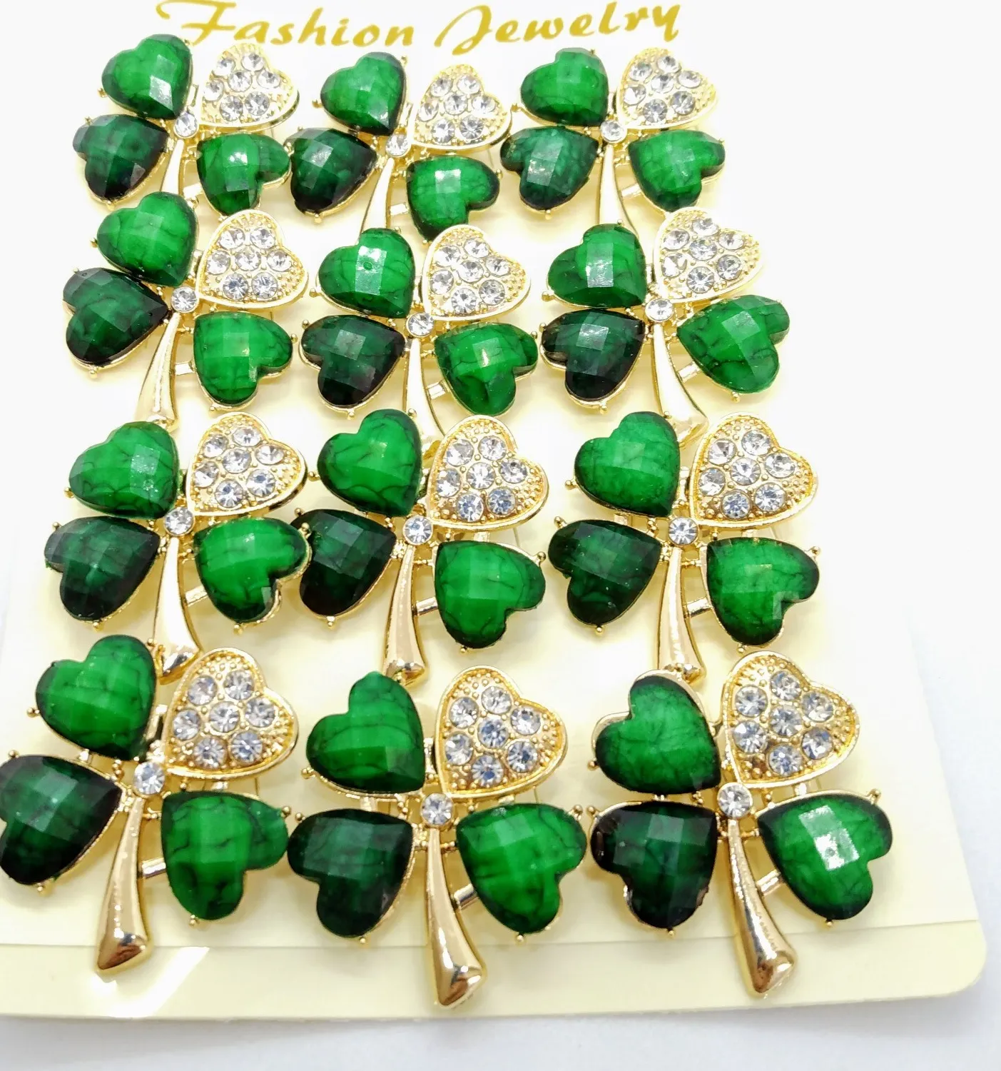 Authentic FOUR LEAF CLOVER PINS (12pcs) 14k Gold-Plated St Patrick's Day Shamrock Brooches