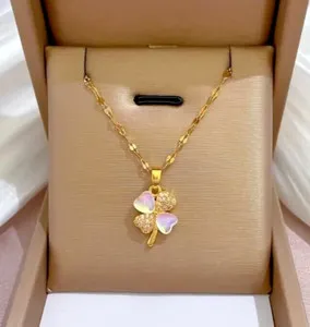 Authentic Lucky Four-Leaf Clover Necklace Gold Plated Jewelry