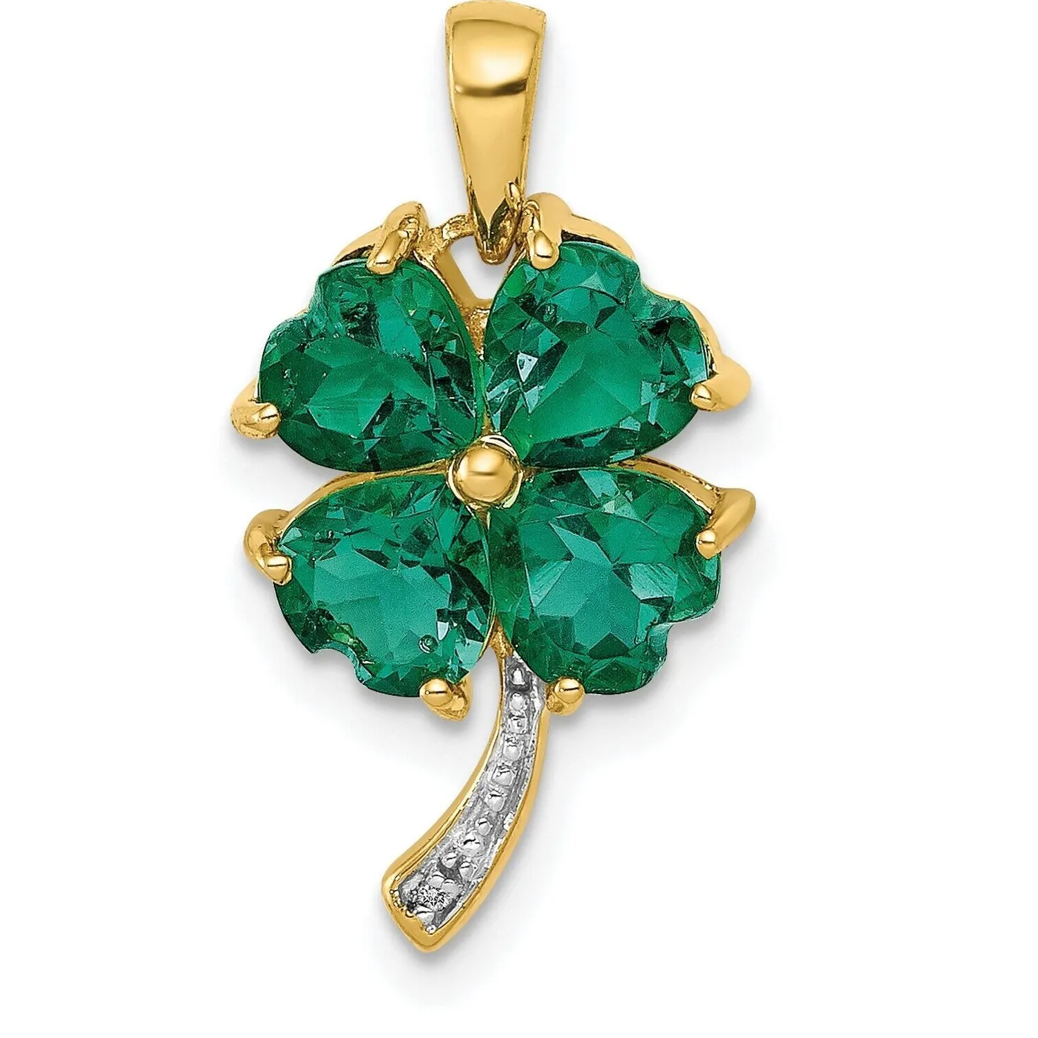 Authentic 14k Gold Plated 2Ct Lab Created Diamond Emerald Four Leaf Clover Charm Pendant