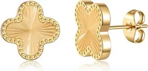 Authentic 18K Gold Plated Clover Earrings for Women Four Leaf Stud 
