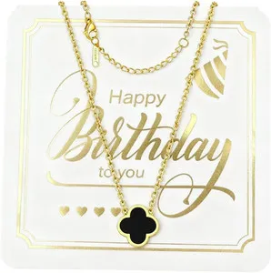 Authentic Four Leaf Clover Necklace 18K Gold Plated Lucky Clover Necklace for Women Black