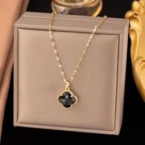 Authentic Women's 18K Gold Plated Four Leaf Clover Pendant Necklace Jewelry