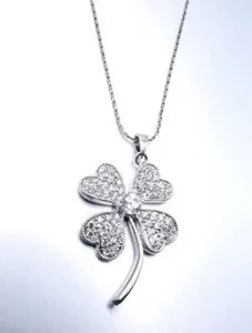 Authentic 18kt White Gold Plated Crystals Four Leaf Clover Flower Pendant 16" Necklace