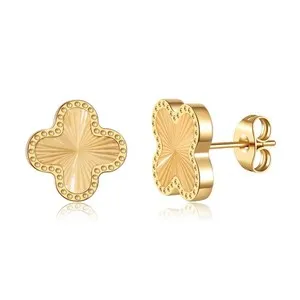 Authentic 18K Gold Plated Clover Earrings for Women Four Leaf Stud