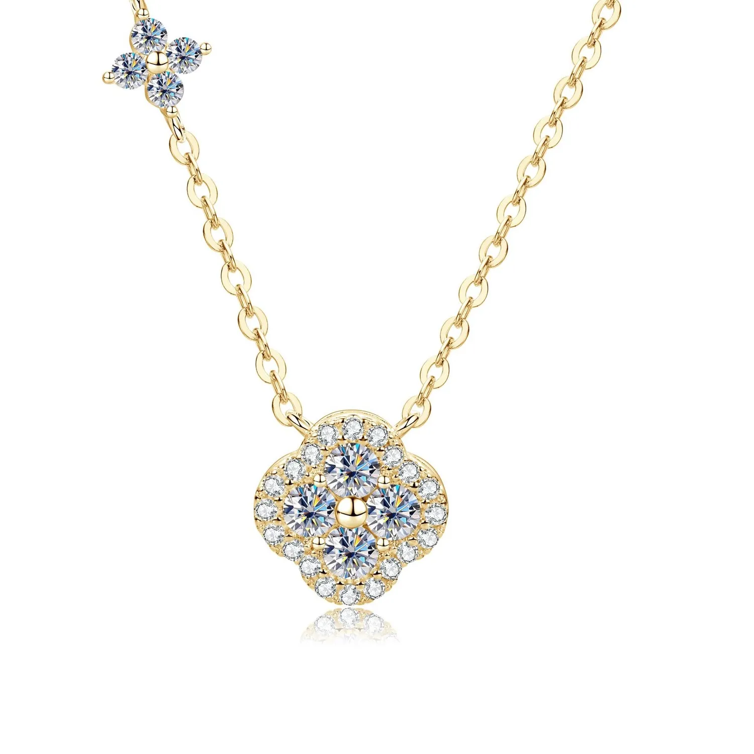 Authentic Clover Necklace for Women, 14K Gold Plated Four-leaf Pendan