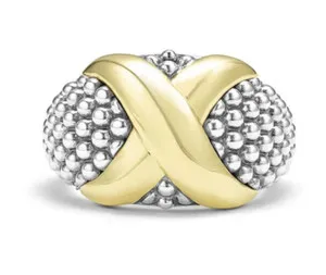 Authentic The Celestial Cross-Weave Dome Ring: A Radiance of Two-Tone Alchemy
