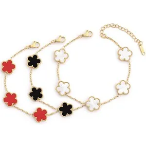 Authentic 18K Gold Plated Adjustable Bracelets Set for Women - 3pcs Four Leaf Clover Jewel