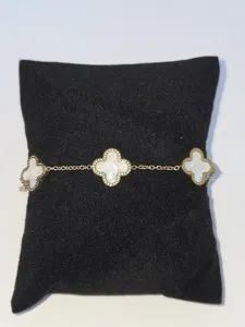 Authentic Four Leaf Clover Bracelet Gold Plated Faux Mother Of Pearl