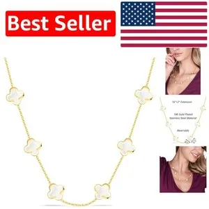 Authentic 18K Gold Plated Reversible Four Leaf Clover Necklace - Adjustable & Stylish