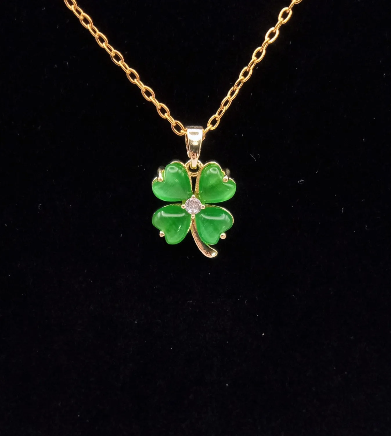 Authentic Shamrock green4 Four Leaf Clover St Patrick Cubic Zirconia,gold-plated necklace
