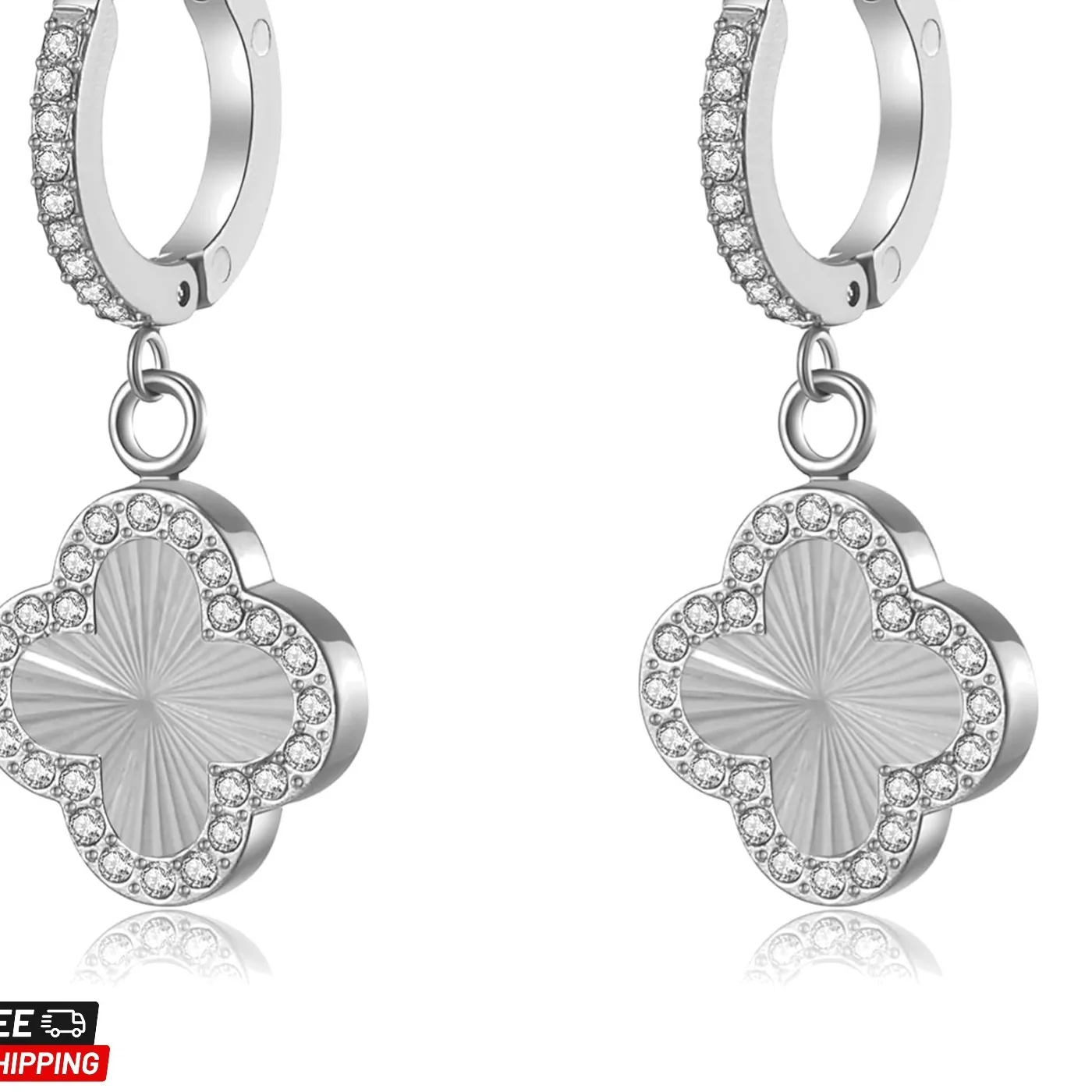 Authentic Gilded Fortune Four Leaf Clover Hoop Earrings in 18K Gold Plate