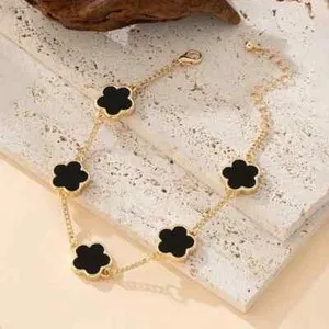 Authentic 18k Gold Plated Four Leaf Clover Bracelet 4 Leaf Clover Bracelet, 5 leaf clover