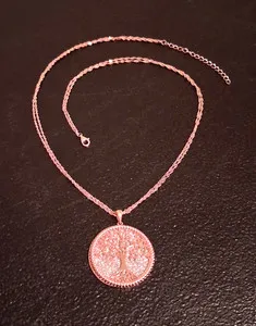 Authentic Tree of Life Pendant Double Necklace in 14K Rose Gold Plated 925 Sterling Silver