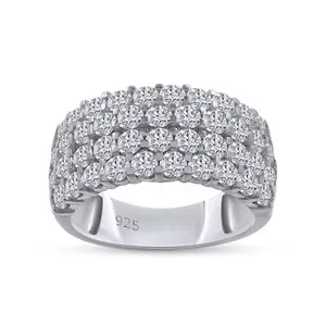 Authentic 2 ct Lab Grown Diamond Unique 4 Row Wedding Band Ring 925 Sterling Silver
