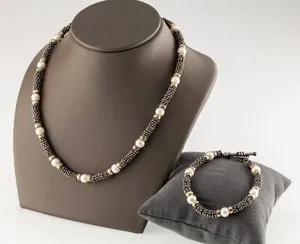 Authentic Unique Silver and Gold Plated Beaded Pearlescent Necklace and Bracelet Set