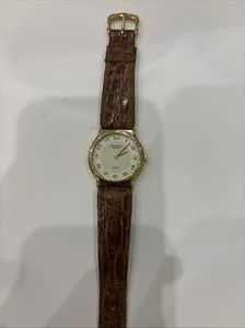 Authentic Raymond Weil Geneve Watch Gold Plated Unique Watch, Leather Brown Band