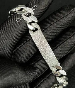 Authentic Men's White Gold Plated Moissanite Unique 11mm Cuban Bracelet Silver Free Stud