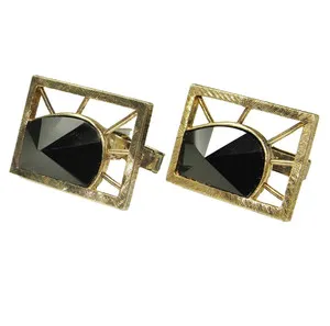 Authentic Unique Onyx Gold Plated Sterling Silver Cufflinks