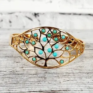 Authentic The Gilded Arbor: Sterling Silver and Turquoise Tree of Life Cuff