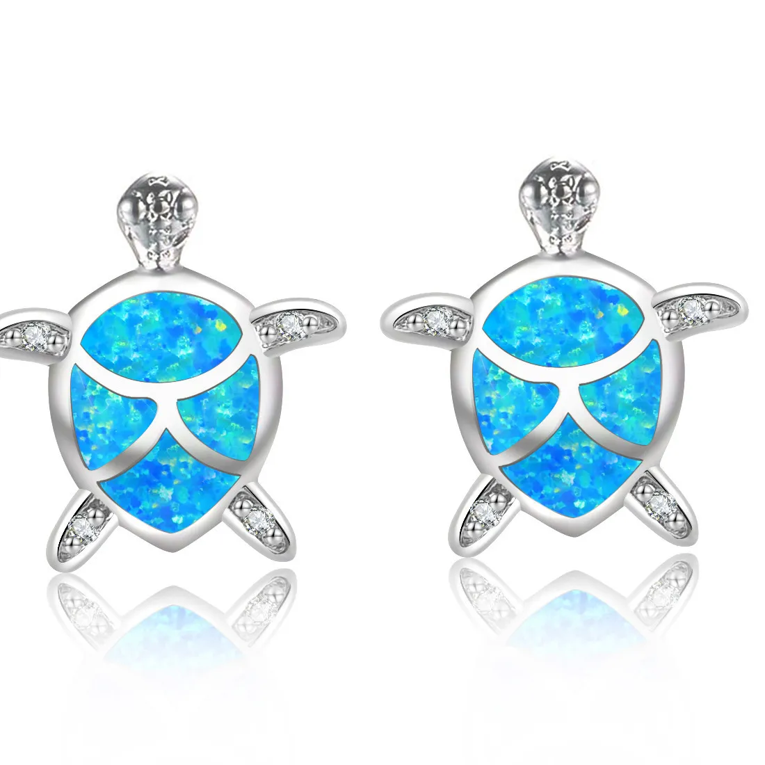 Authentic CiNily Blue Fire Opal Stud Earrings Silver Color Turtle Earrings Cute Animal Earring Ocean Jewelry Gifts for Woman