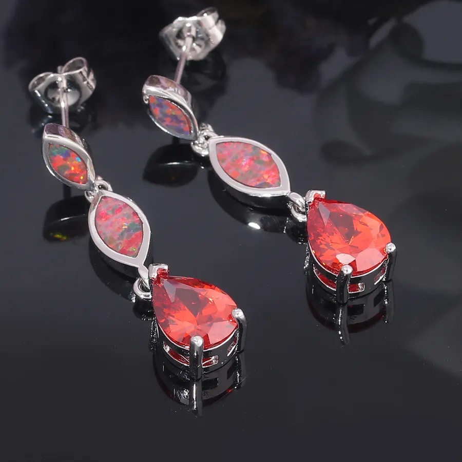 Authentic CiNily Created Red/Blue Fire Opal Red/Blue Zircon Silver Plated Dangle Earrings for Women Jewelry Stud Earrings 1 1/4"