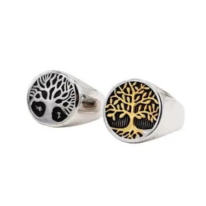 Authentic Classic Woman Man Real Gold Plated Tree of Life Band Ring