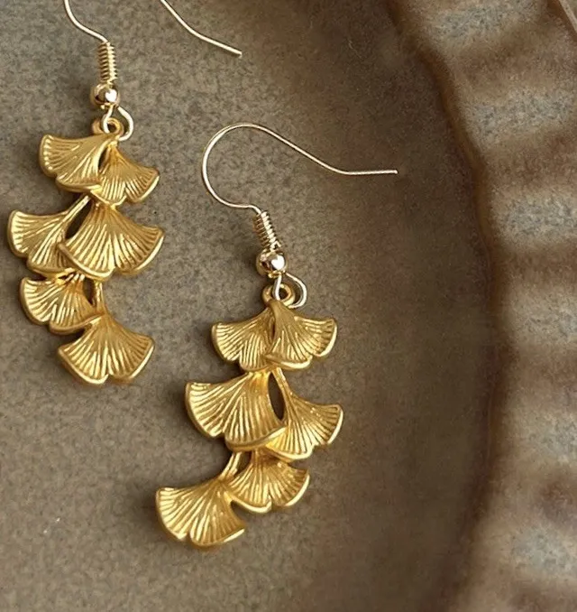 Authentic Enchanted Ginkgo Leaf Gold‑Plated Dangle Earrings – Nature’s Whisper of Renewal