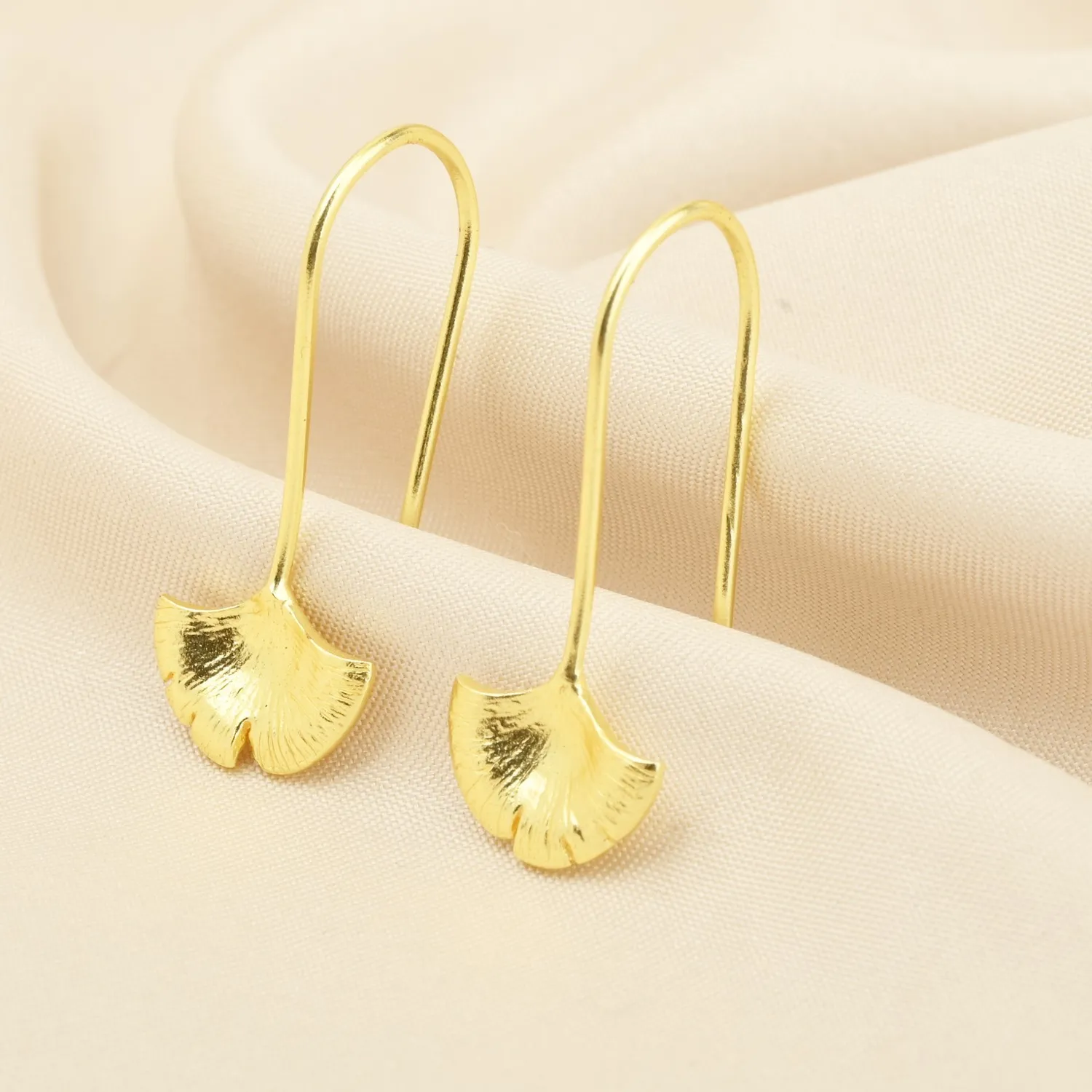 Authentic Gold Plated Ginkgo Leaf Shape Hook Earring, Women's Jewelry, Gifts For Her
