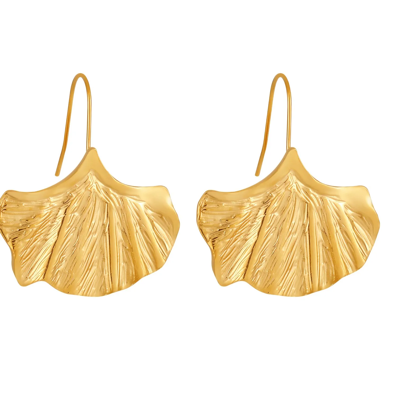 Authentic 18k Gold Plated Vibe Ginkgo Leaf Earrings for Gold Nature Leaf Hook Drop Dang...