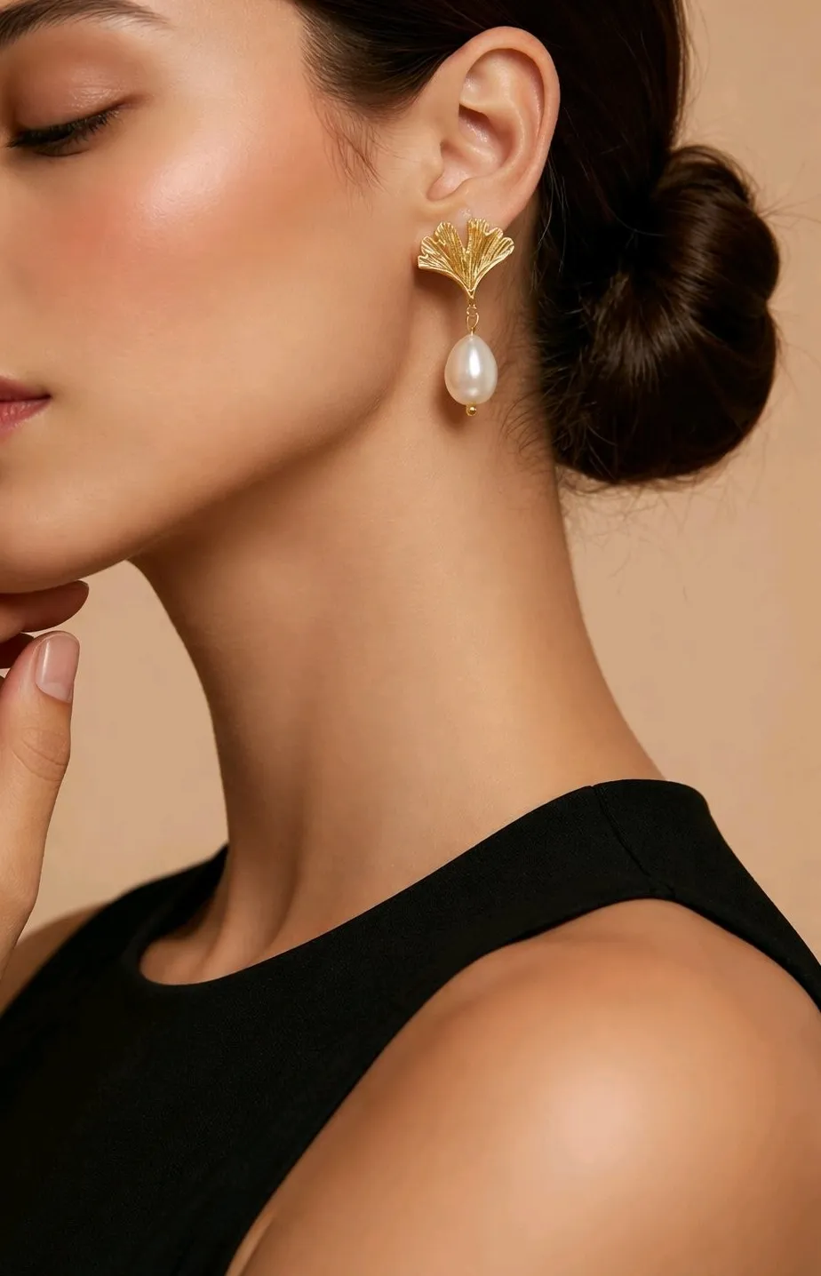 Authentic Gold Ginkgo Biloba Leaf Earrings, 18K Gold Plated, Waterproof