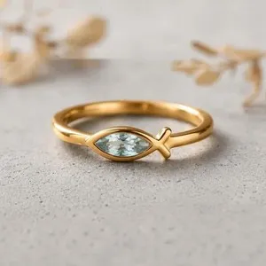 Authentic Celestial Aquamarine Ichthys: Gold‑Plated Ring of Sacred Waters