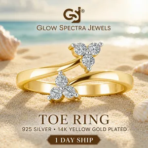 Authentic 0.12 Ct Round Simulated Diamond Bypass Women's Toe Ring 14k Yellow Gold Plated