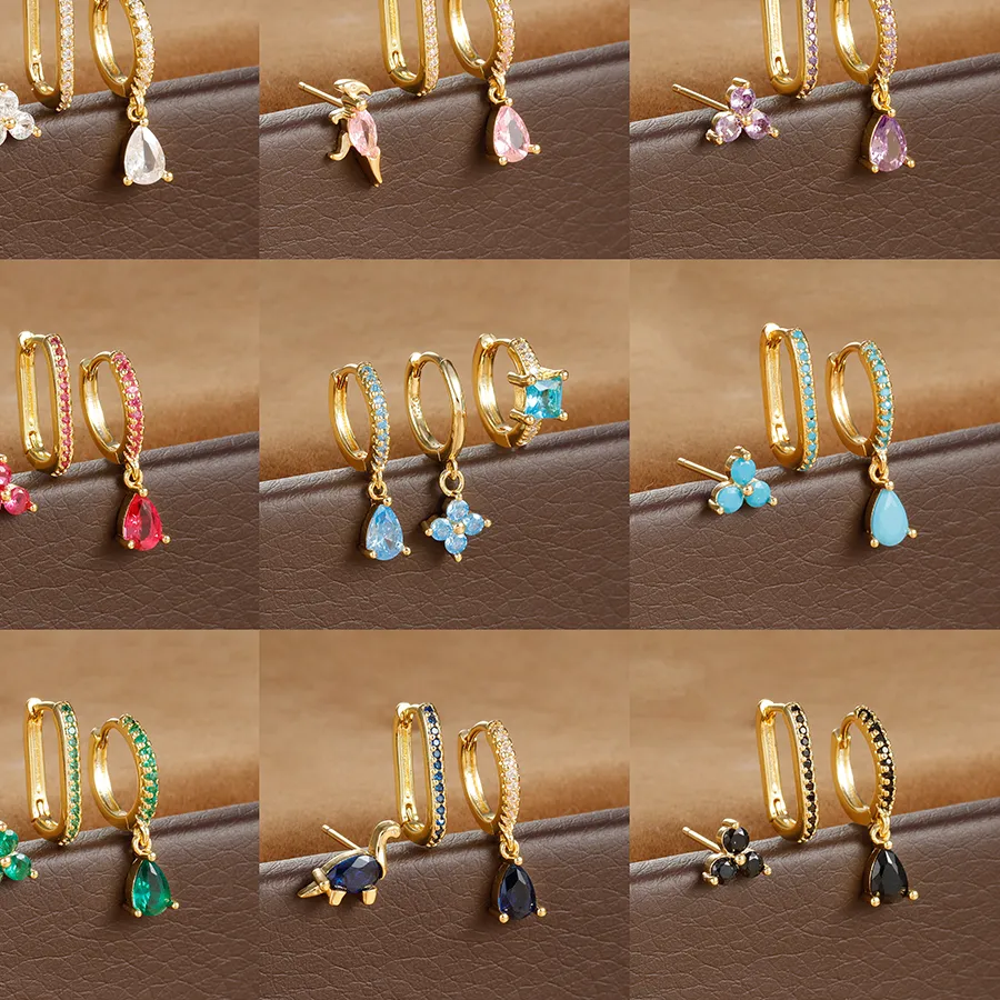 Authentic 3PCS Crystal Hoop Earrings Set For Women Multicolor Diverse Zircon U-shaped Earrings Piercing Jewelry