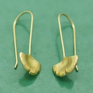Authentic Ginkgo Leaf Hook Earring in 925 Silver with 22k Gold Plated Earring Gift For Her