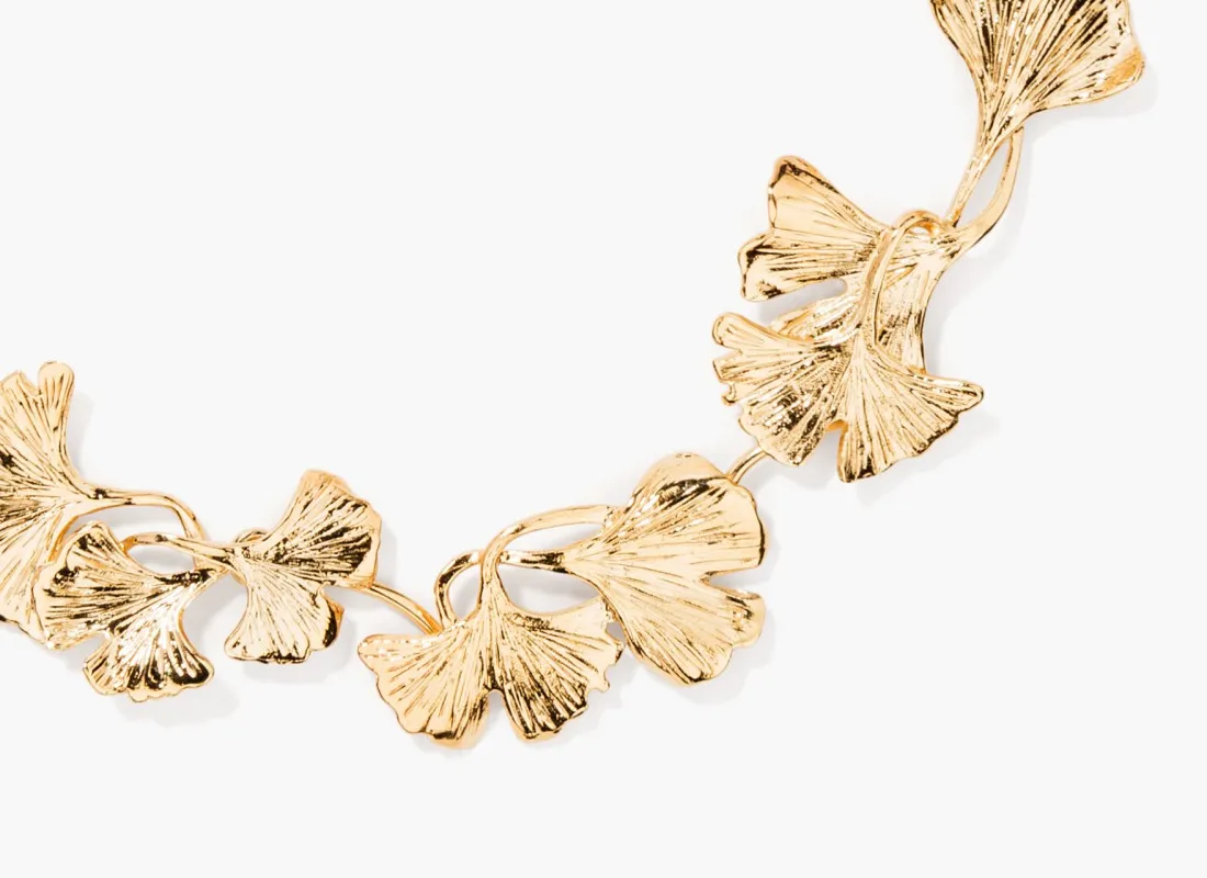 Authentic Aurelie Bidermann Tangerine Necklace 18k Gold Plated Ginkgo Leaf Leaves Jewelry